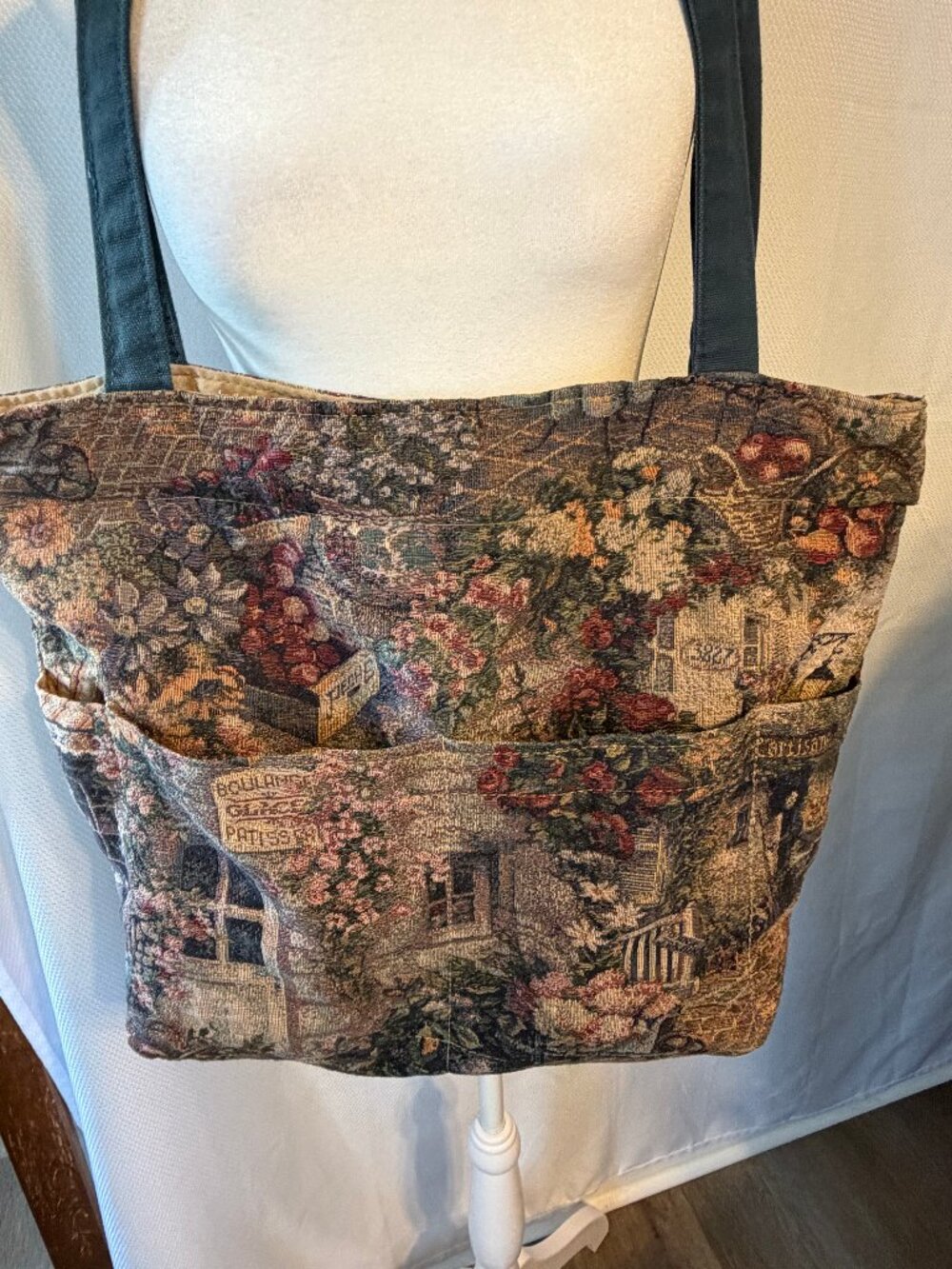 Vintage French Village Streetscape Woven Tapestry Tote Bag